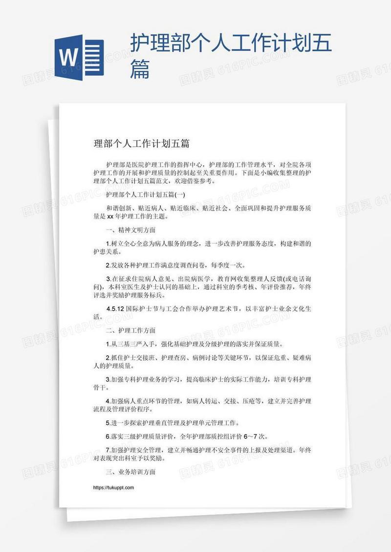 护理部个人工作计划五篇
