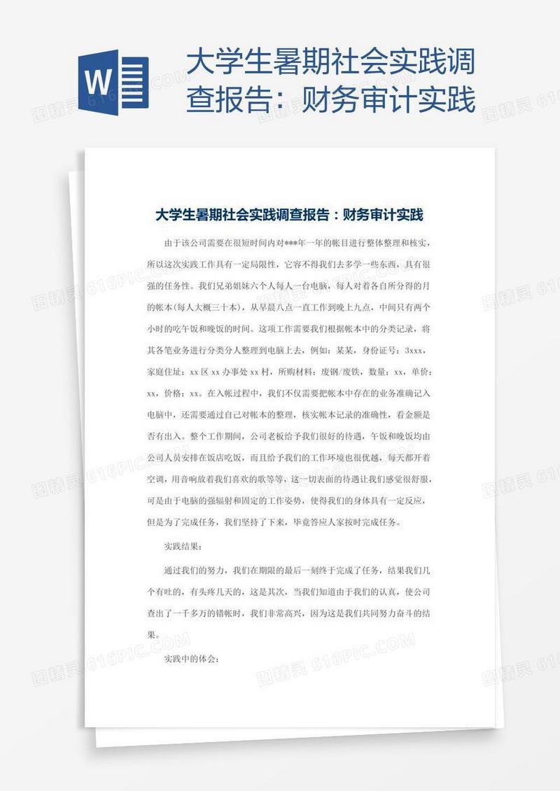 大学生暑期社会实践调查报告：财务审计实践