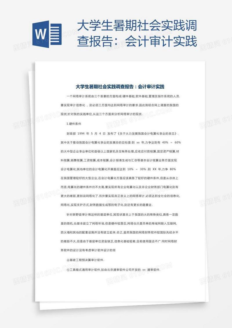 大学生暑期社会实践调查报告：会计审计实践