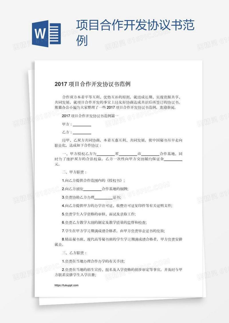 项目合作开发协议书范例