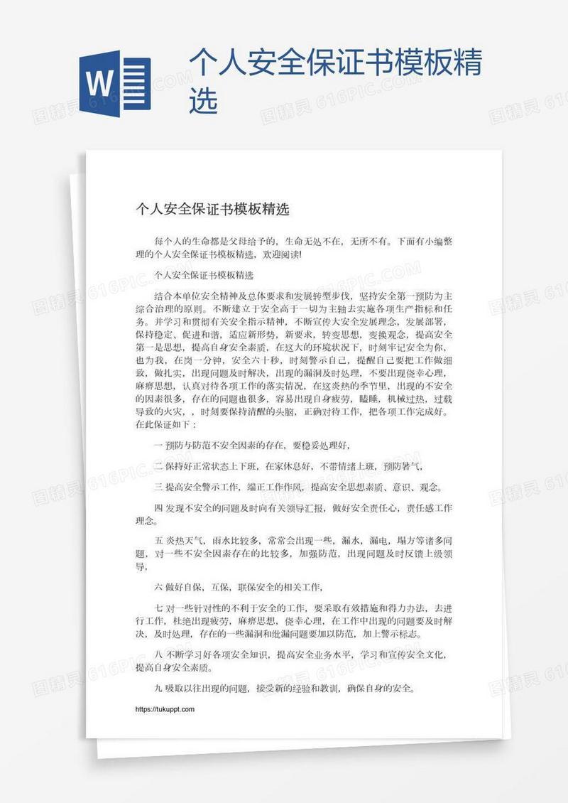 个人安全保证书模板精选