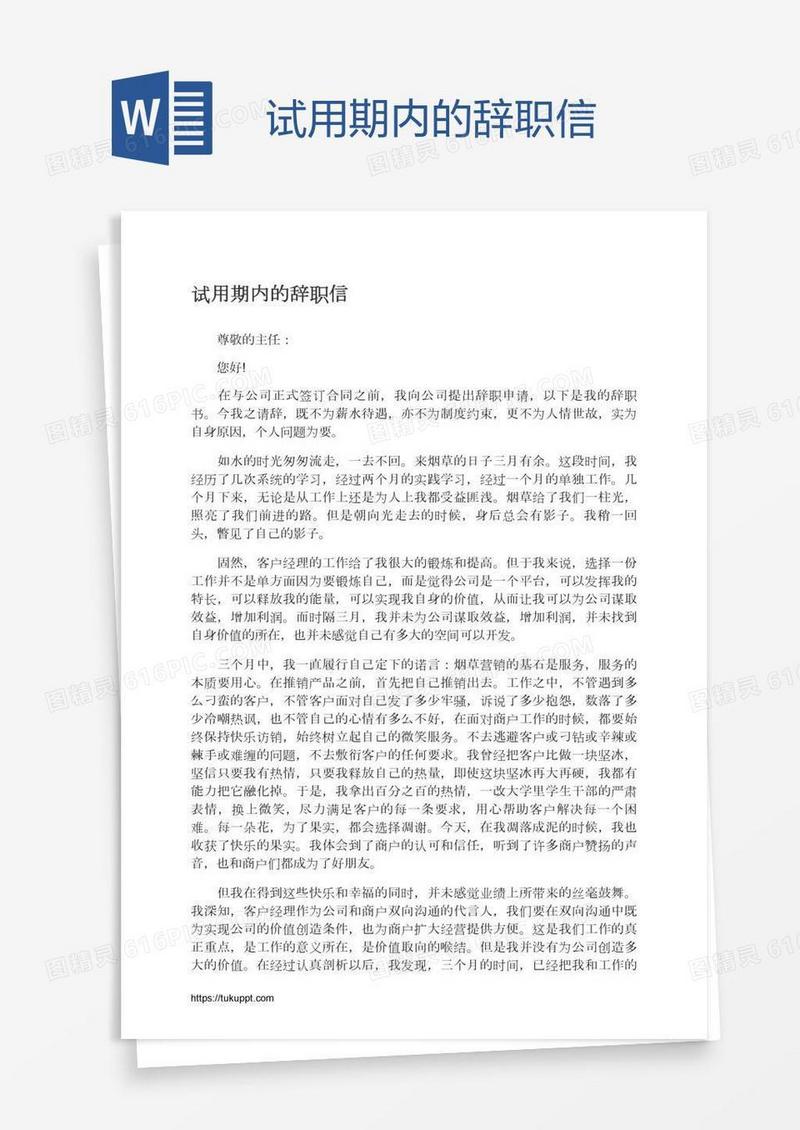 试用期内的辞职信
