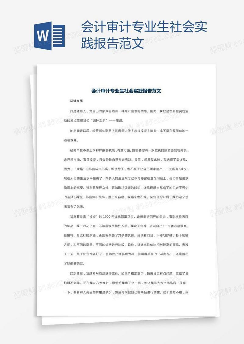 会计审计专业生社会实践报告范文