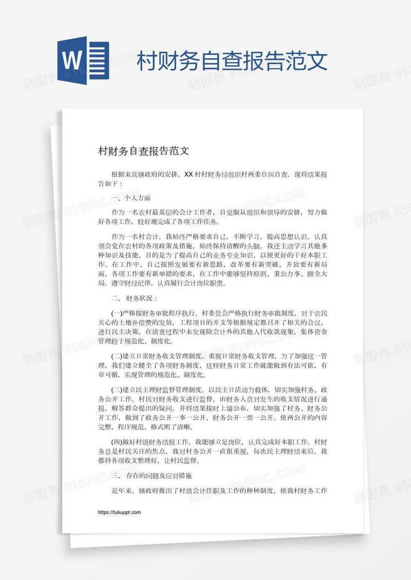 村财务自查报告范文