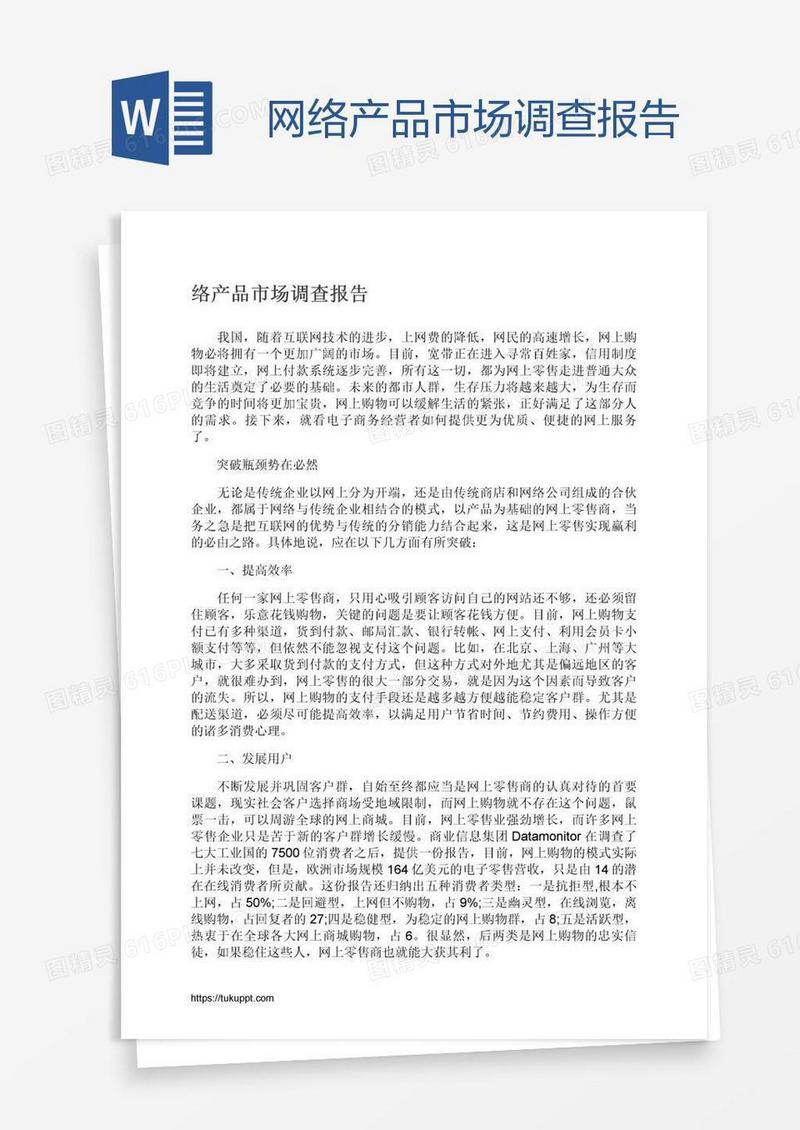 网络产品市场调查报告