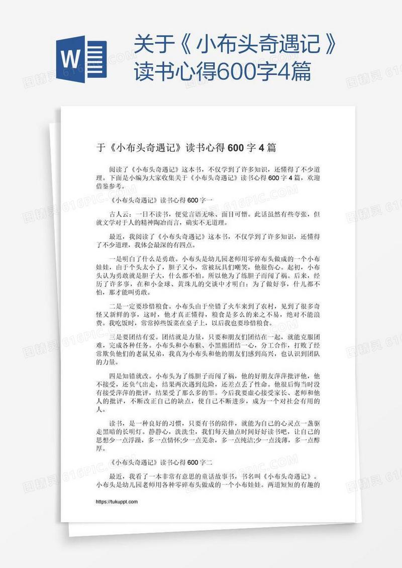 关于《小布头奇遇记》读书心得600字4篇