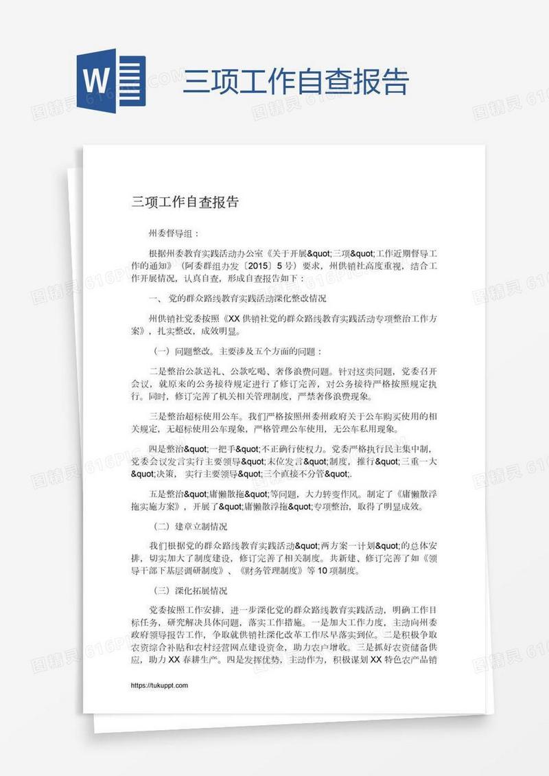 三项工作自查报告