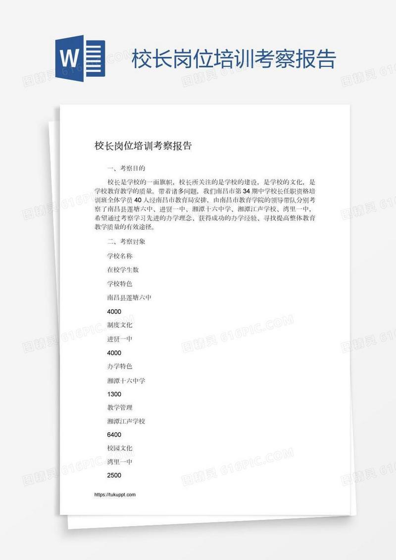 校长岗位培训考察报告