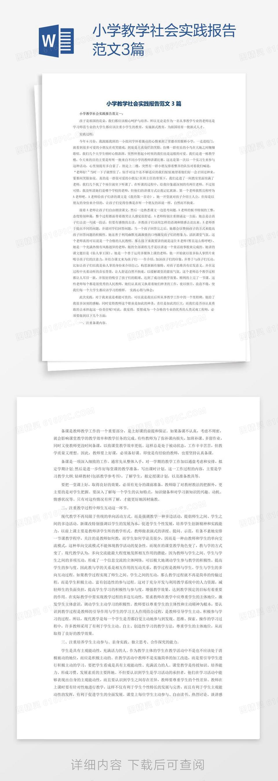 小学教学社会实践报告范文3篇word模板免费下载 编号157a3nxmv 图精灵