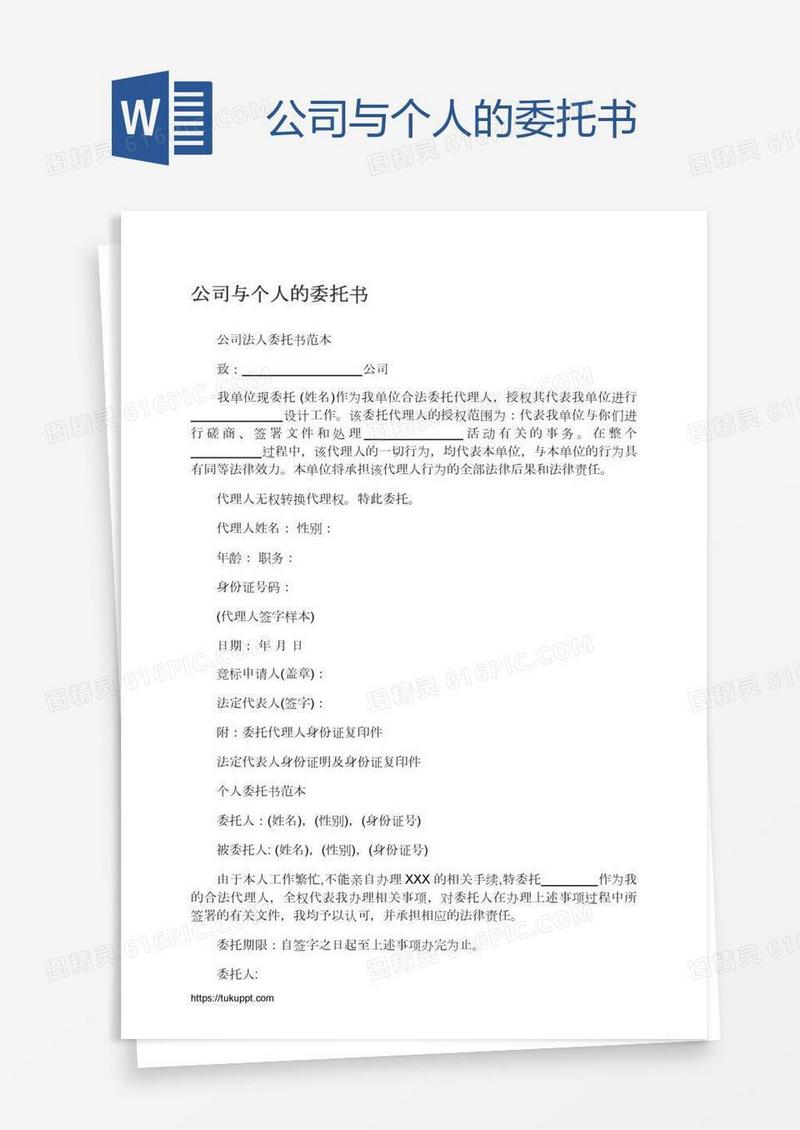 公司与个人的委托书