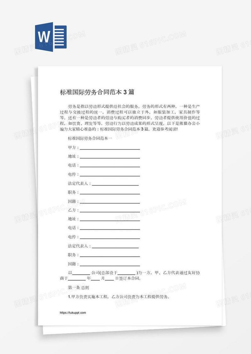 标准国际劳务合同范本3篇