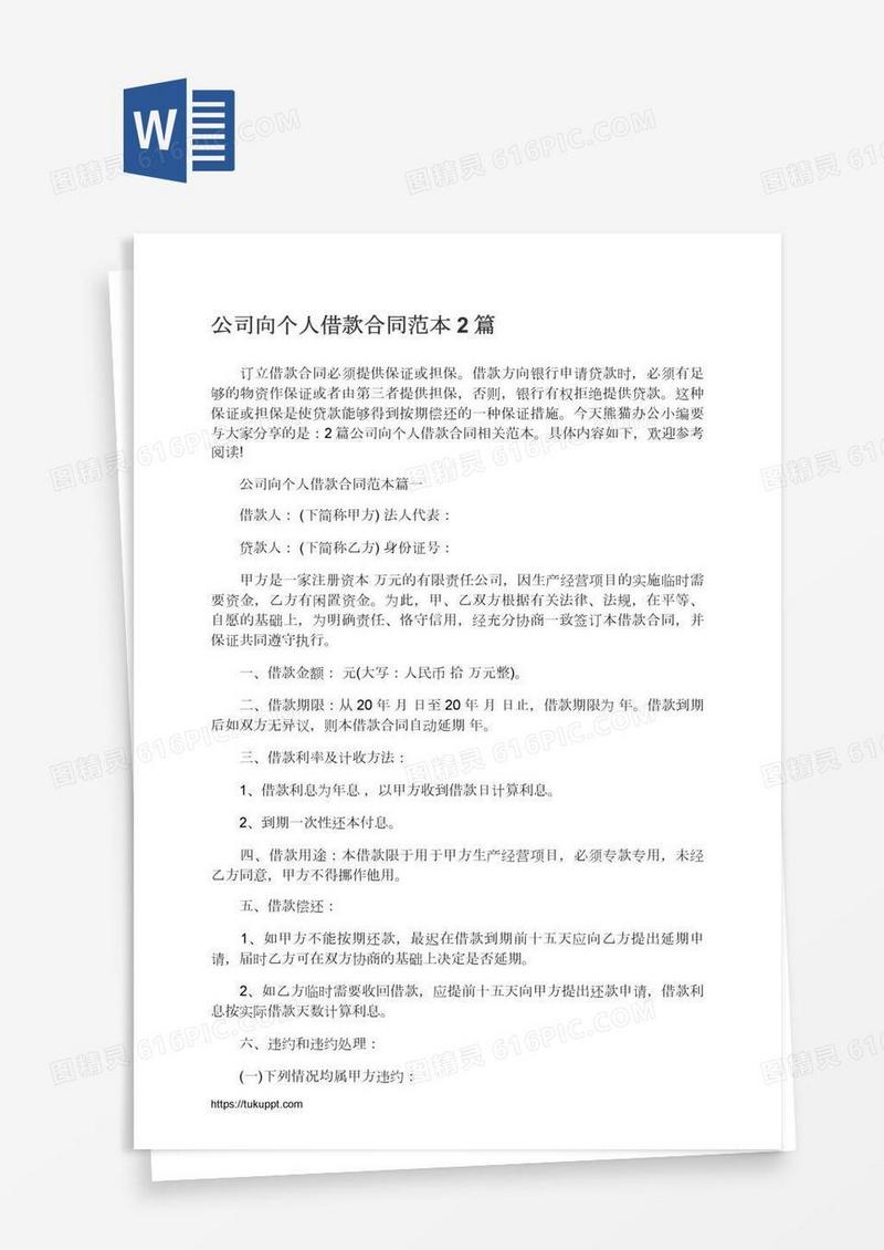 公司向个人借款合同范本2篇