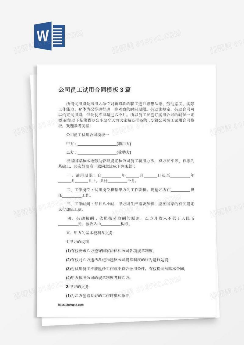 公司员工试用合同模板3篇