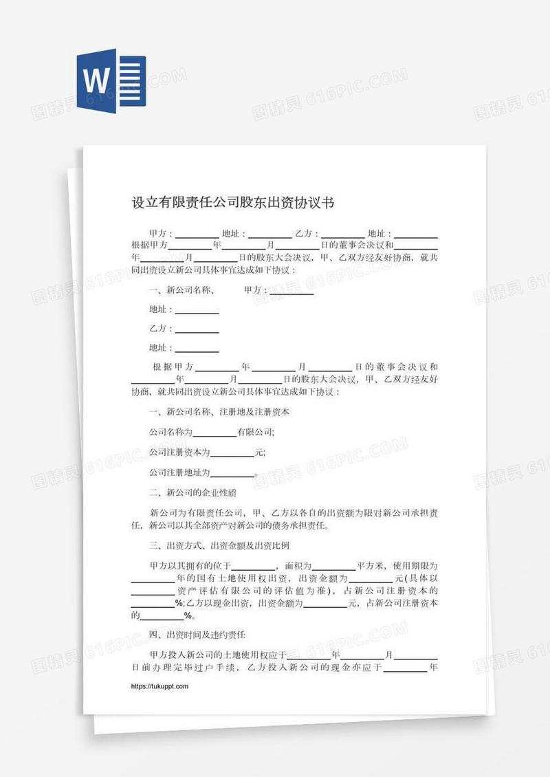 设立有限责任公司股东出资协议书