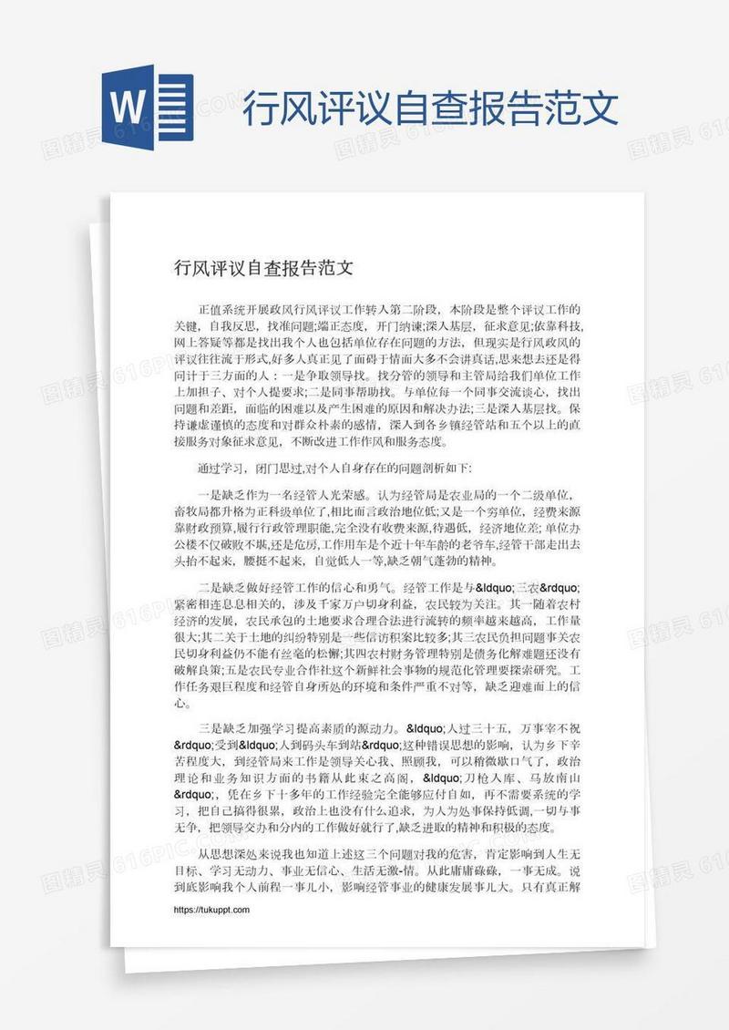 行风评议自查报告范文