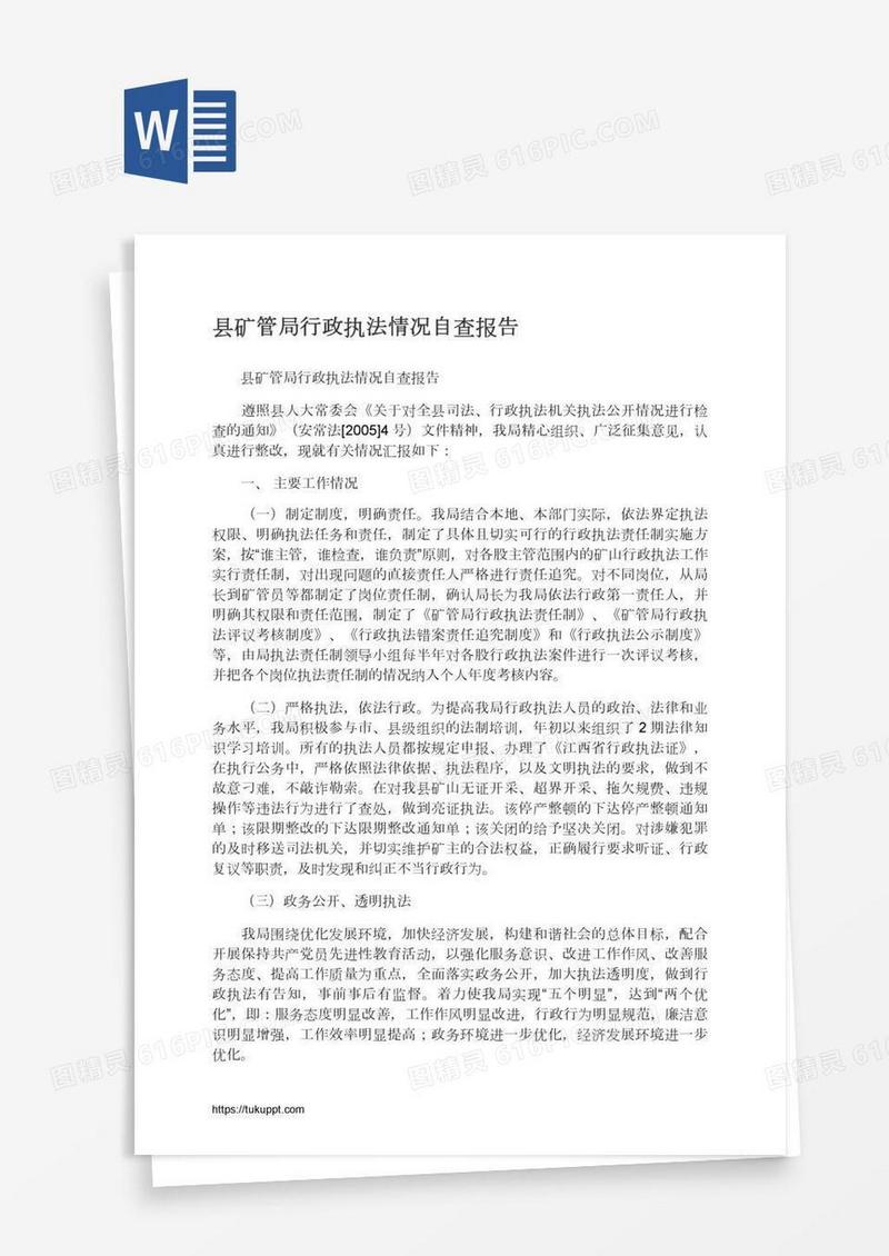 县矿管局行政执法情况自查报告