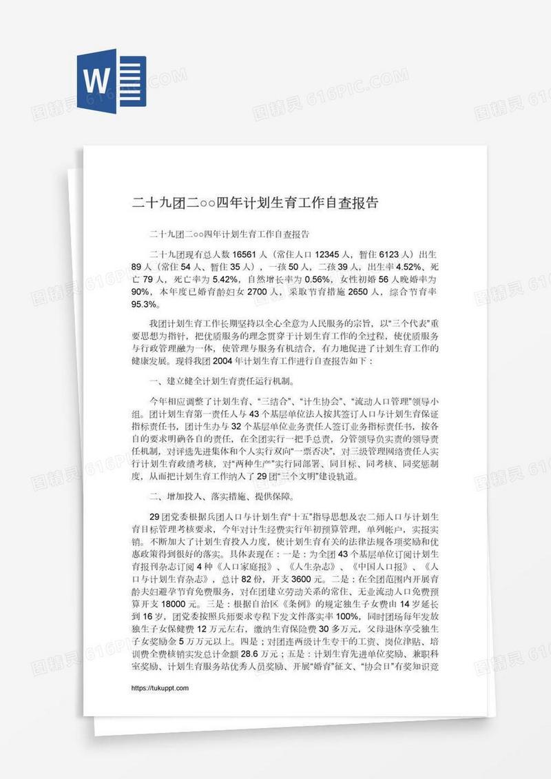 二十九团二○○四年计划生育工作自查报告