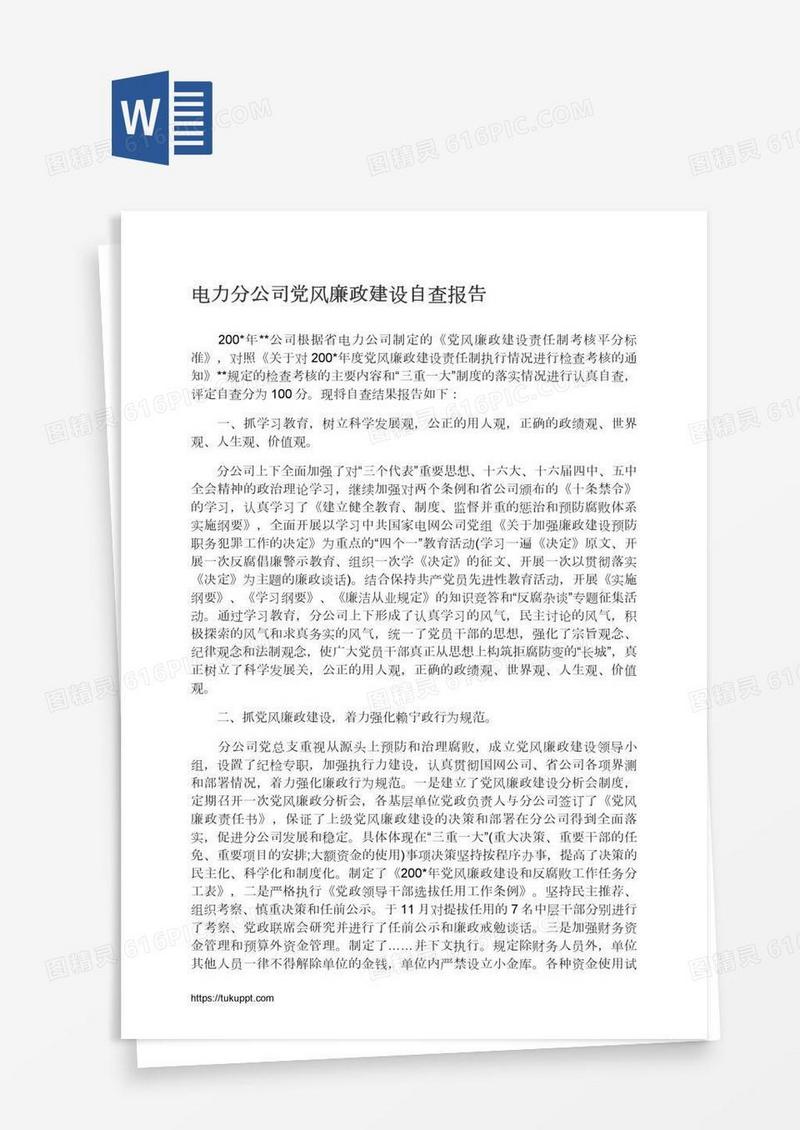 电力分公司党风廉政建设自查报告
