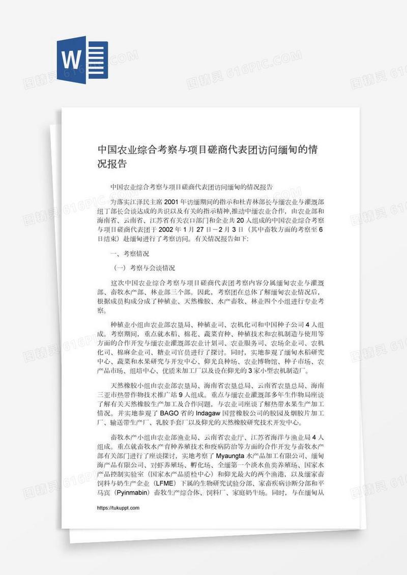 中国农业综合考察与项目磋商代表团访问缅甸的情况报告