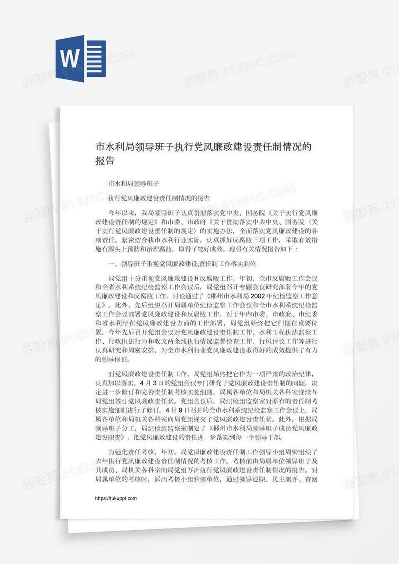 市水利局领导班子执行党风廉政建设责任制情况的报告
