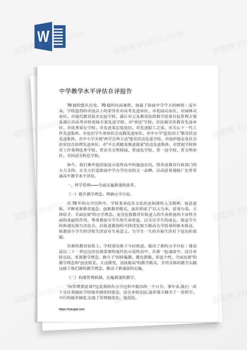 中学教学水平评估自评报告