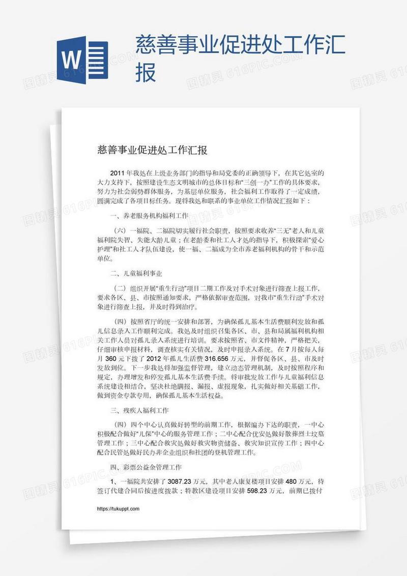 慈善事业促进处工作汇报