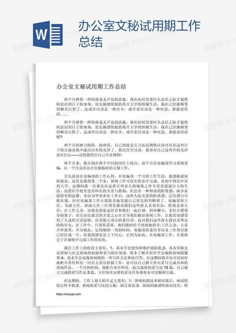 办公室文秘试用期工作总结