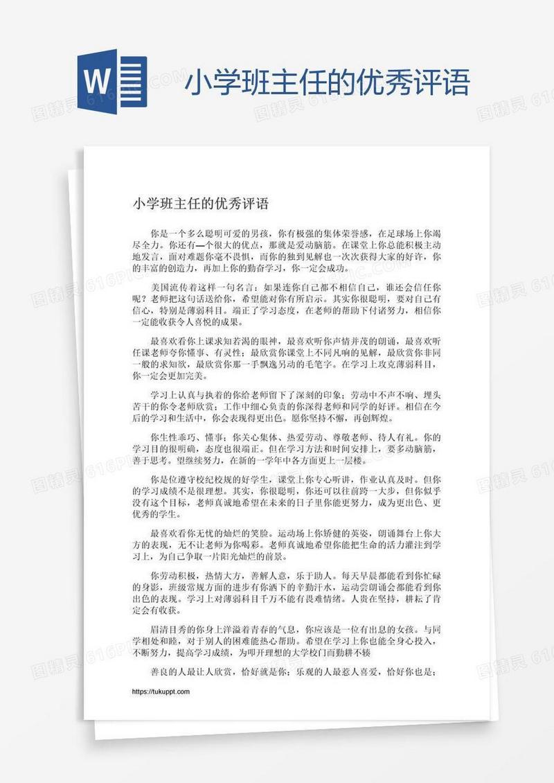 小学班主任的优秀评语