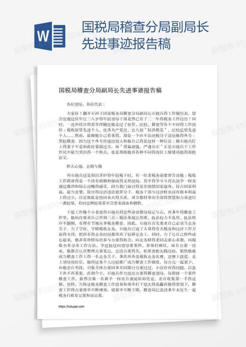 国税局稽查分局副局长先进事迹报告稿