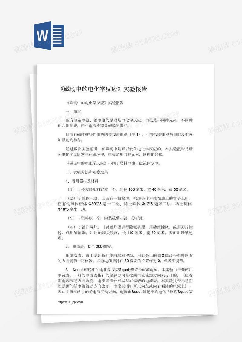 《磁场中的电化学反应》实验报告