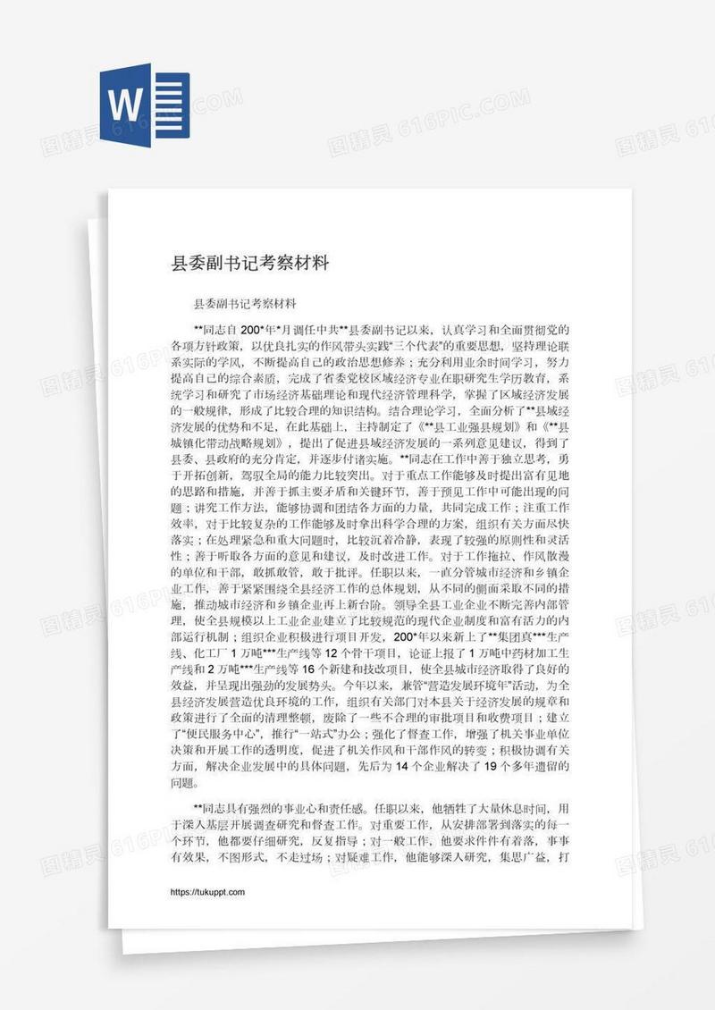 县委副书记考察材料