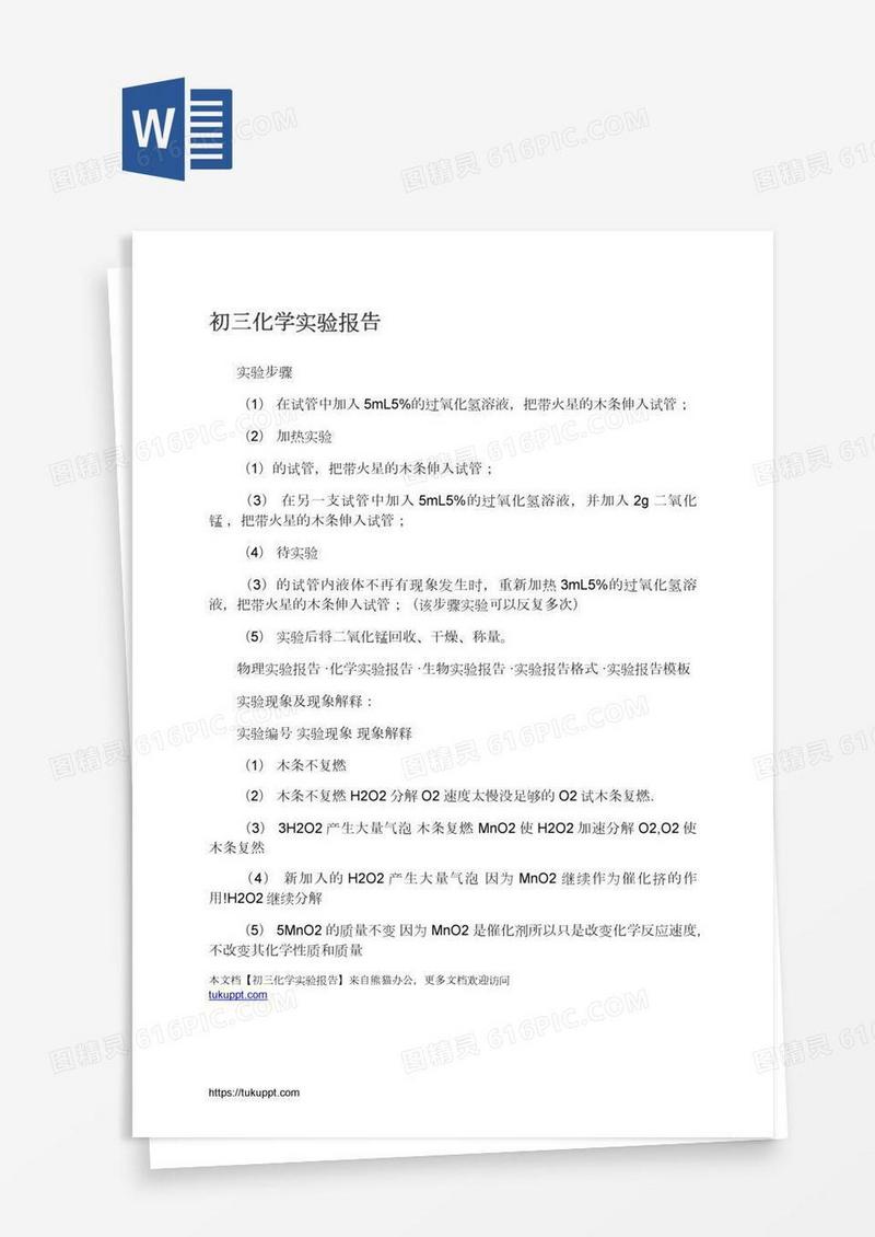 初三化学实验报告