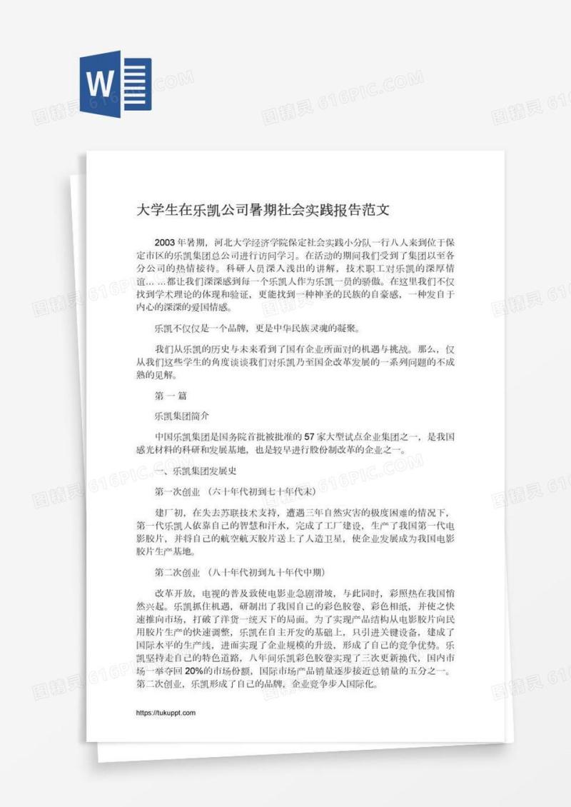 大学生在乐凯公司暑期社会实践报告范文