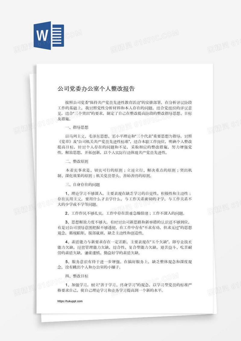 公司党委办公室个人整改报告