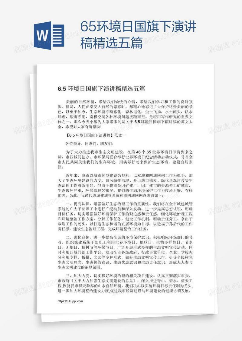 6.5环境日国旗下演讲稿精选五篇