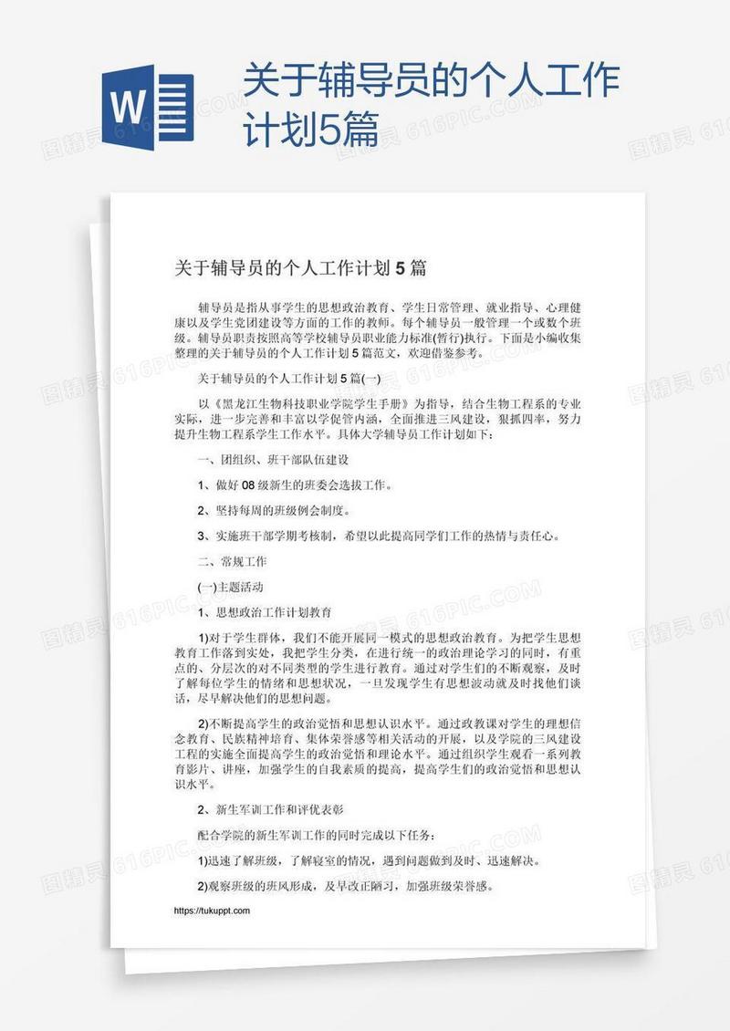 关于辅导员的个人工作计划5篇