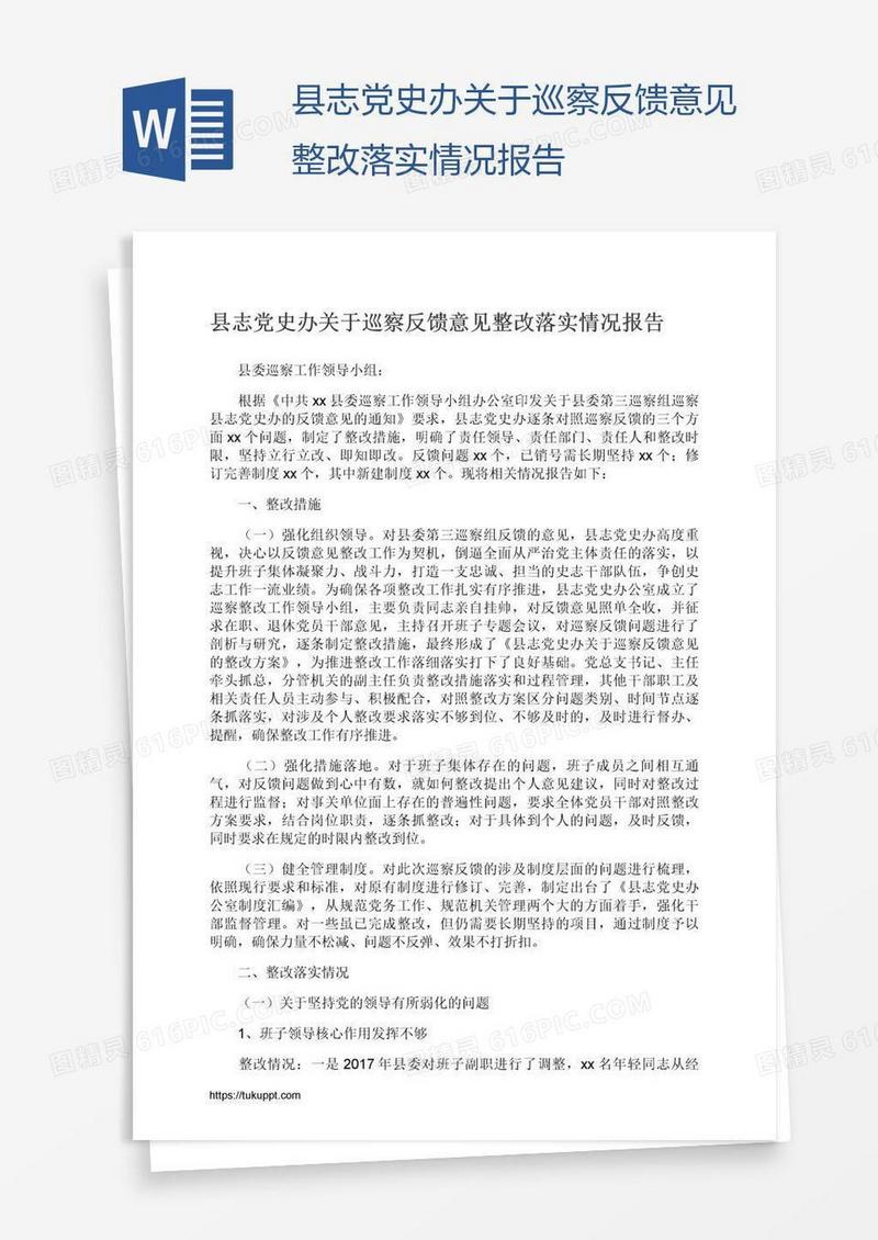 县志党史办关于巡察反馈意见整改落实情况报告