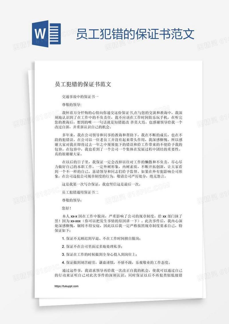 员工犯错的保证书范文