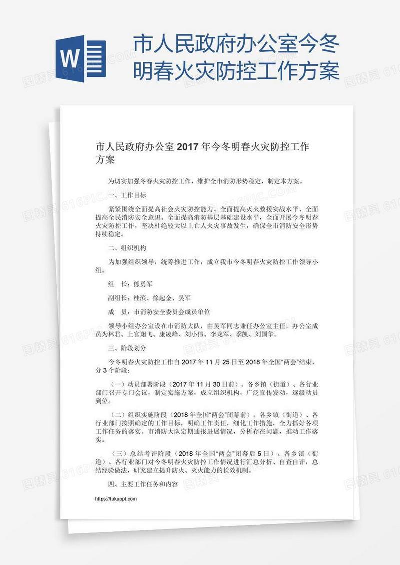 市人民政府办公室今冬明春火灾防控工作方案