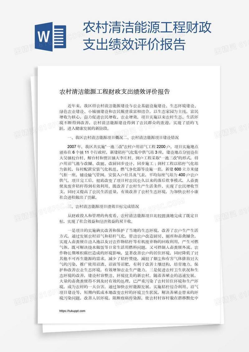 农村清洁能源工程财政支出绩效评价报告