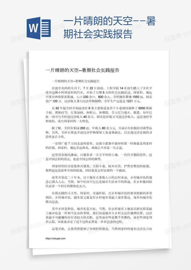 一片晴朗的天空--暑期社会实践报告