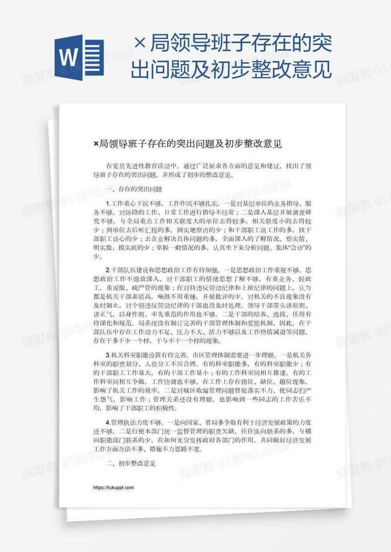 ×局领导班子存在的突出问题及初步整改意见