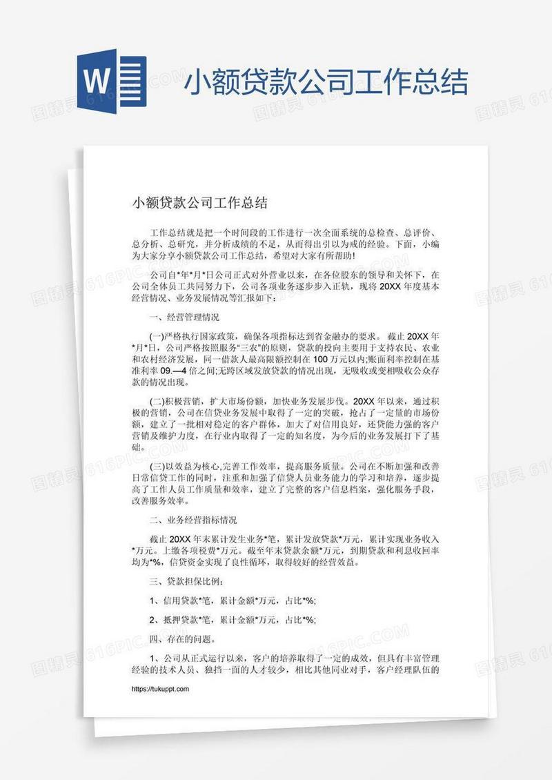 小额贷款公司工作总结