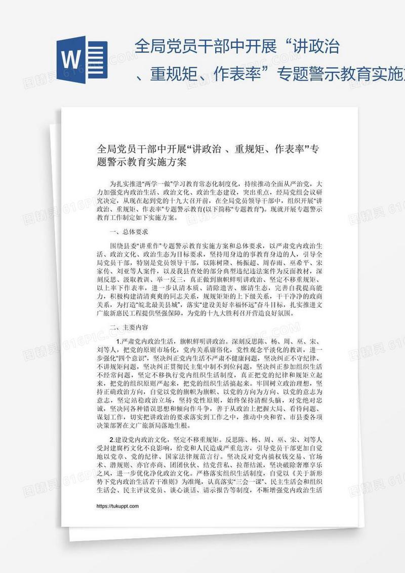 全局党员干部中开展“讲政治、重规矩、作表率”专题警示教育实施方案