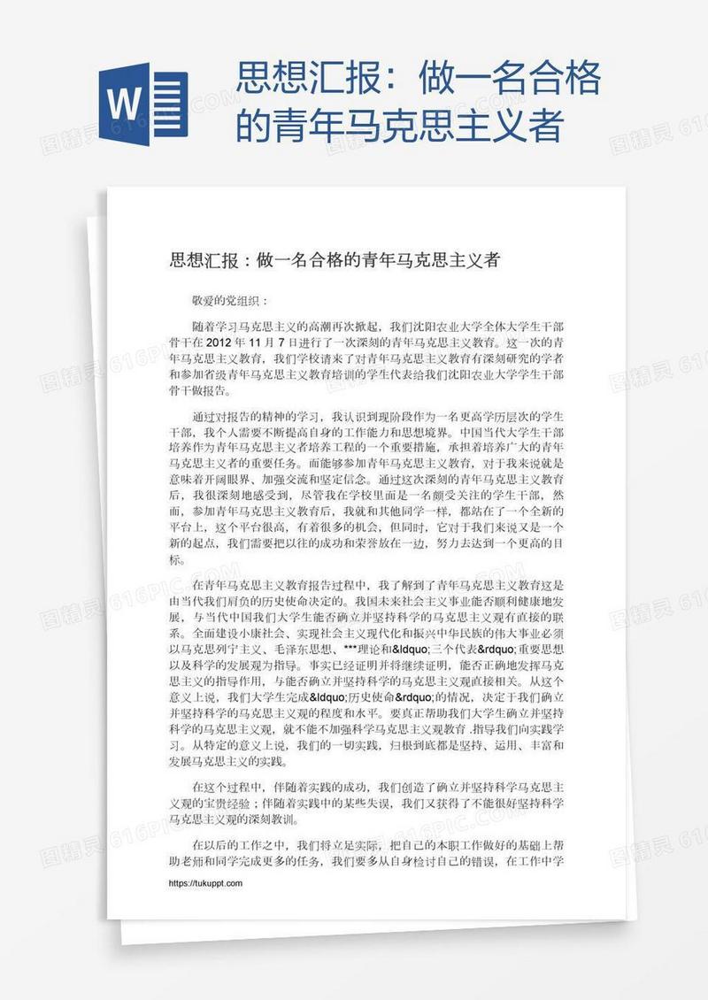 思想汇报：做一名合格的青年马克思主义者