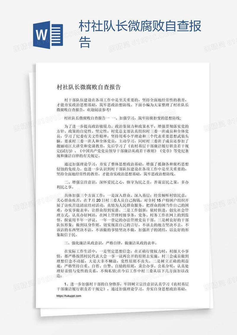 村社队长微腐败自查报告
