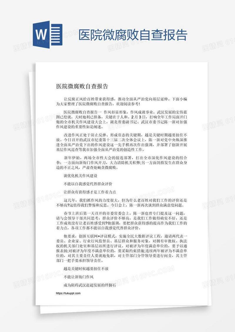 医院微腐败自查报告
