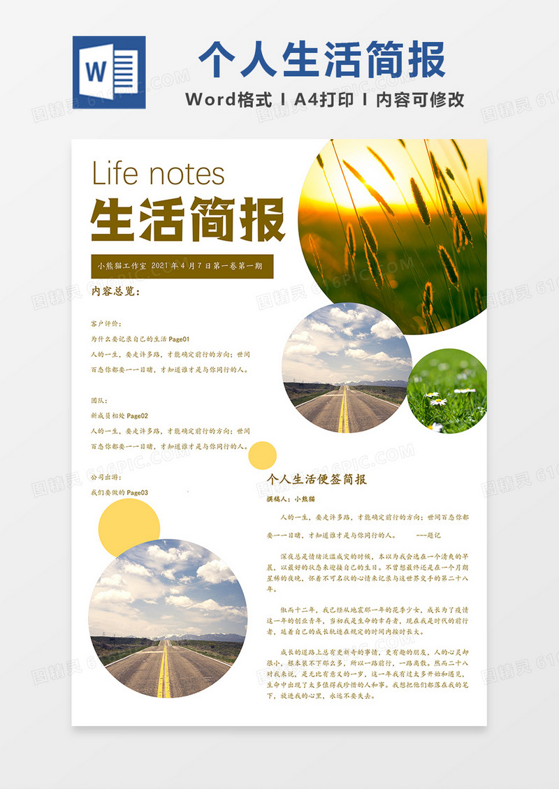 个人生活黄色观后感简报简约Word模板