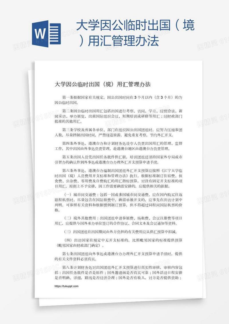 大学因公临时出国（境）用汇管理办法