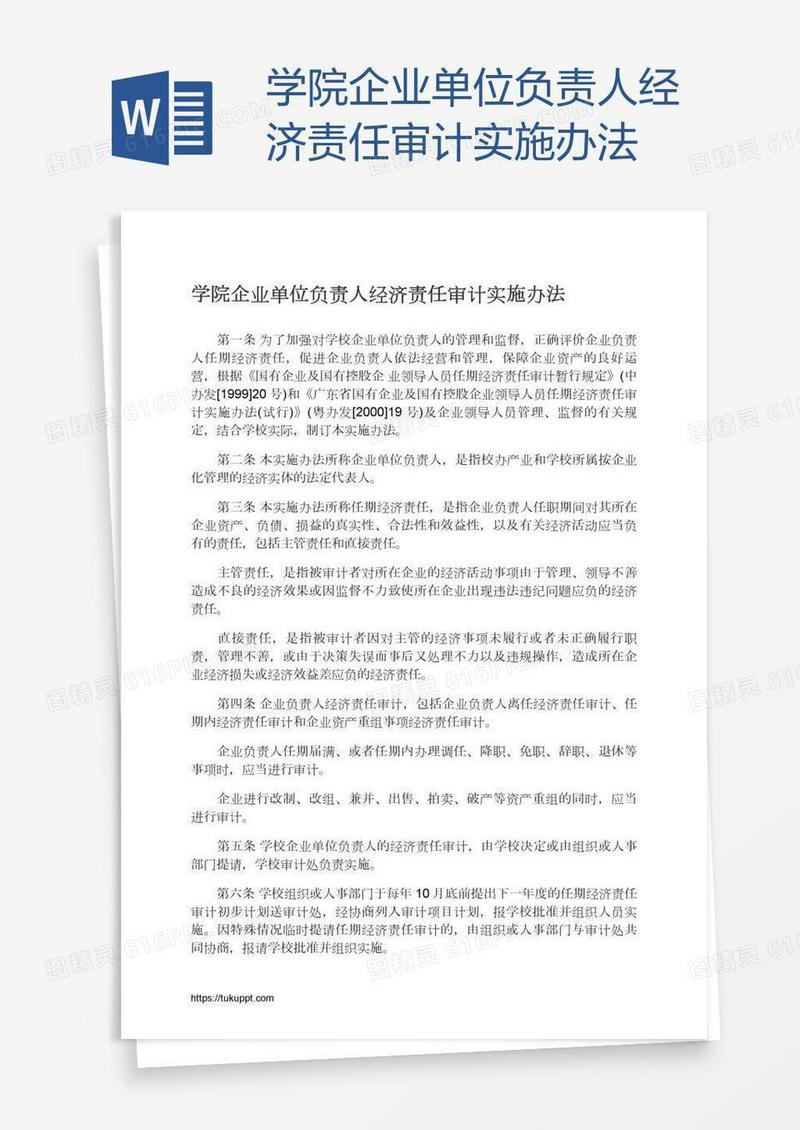 学院企业单位负责人经济责任审计实施办法